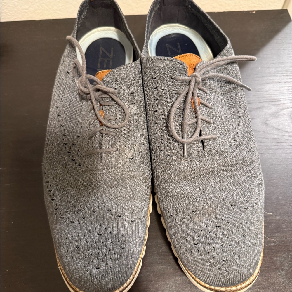 Cole Haan Gray Knit Lace-Up Sneakers with Tan Accent